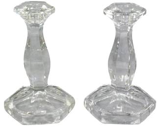 665 - Pair Heisey Signed Small Candlesticks 4.5"
