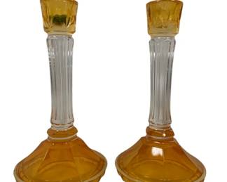 1110 - Pair MCM Gold Italian Same Cristallerie Candles 8.5"