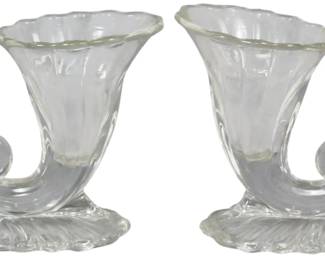 704 - Pair Heisey Signed Warwick Cornucopias 5.5"