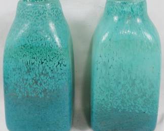 1095 - Pair of Art Glass Green Vases 8"