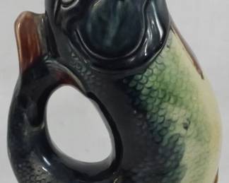 635 - Vintage Majolica Fish Gurgle Jug 9"