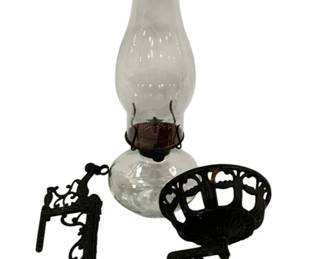 1033 - Cast Iron Wall Mount Oil Lamp 13"