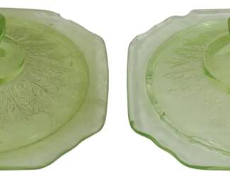 774 - 2 Uranium Green Depression Lids, chipped