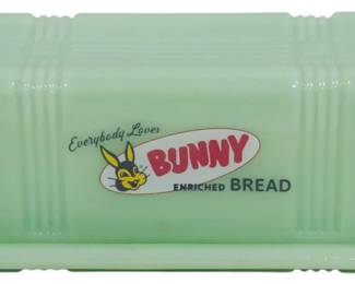 734 - Jadeite Bunny Bread Stick Butter Dish 2.5 x 7 x 3