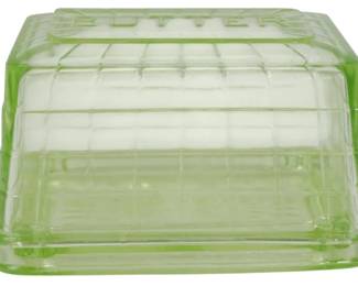 742 - Uranium Green Butter Dish 4 x 7 x 3.5