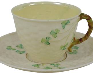 839 - Belleek Shamrock Cup and Saucer 3"