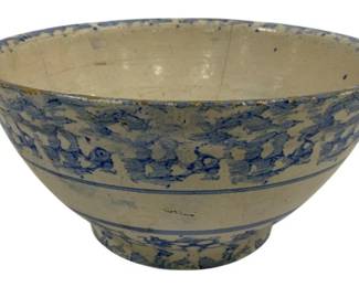 1003 - Blue Spongeware Mixing Bowl, with crack 5.5 x 11.5