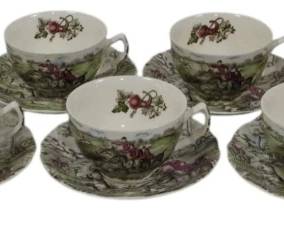 833 - 11 Johnson Bros Tally Ho Cups and Saucers