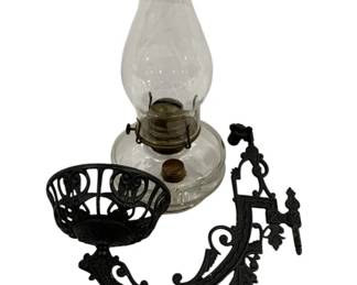 1040 - Cast Iron Wall Mount Oil Lamp 12.5"