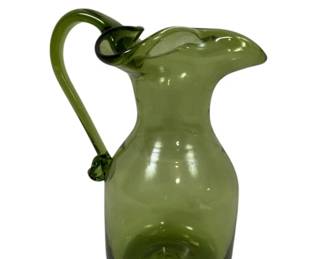 1113 - Blenko Hand Blown Green Bubble Pitcher 6"