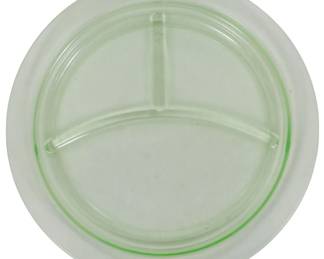 730 - Uranium Green Depression Glass Grill Plate