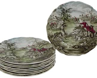 828 - 9 Johnson Bros Tally Ho Plates 6"