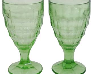 754 - 2 Uranium Green Goblets 6"