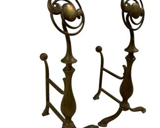 1031 - Pair Vintage Brass Andirons 16 x 8 x 7.5