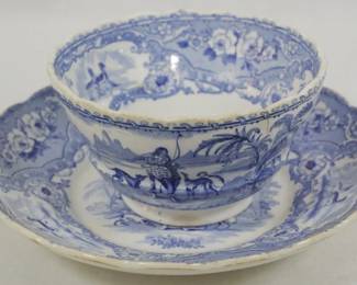 603 - Transferware Blue & White Cup & Saucer 3"