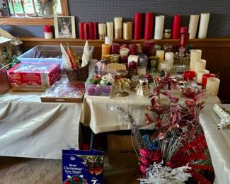 Christmas Decor; LOADS of Candles to Choose from; Tree Stand and Silk Florals