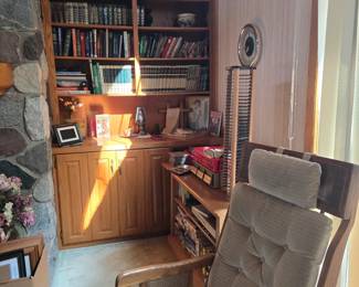Attractive Wood and Rattan Rocker/Glider; Books and much more