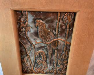 MCM Framed Copper Handcrafted Picture of Exotic Bird (one of two)