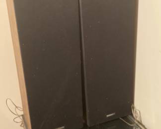 Vintage Magnavox Speakers and a Glass and Laminate Stereo Component Storage Cabinet