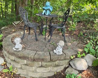 Iron Bistro Set & a Few Garden Statues
