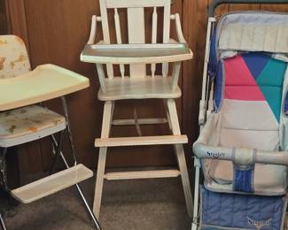 2 Vintage High Chairs and a Strolee Stroller