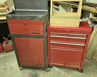 Test Rite Tool Storage Cabinets & Another Red/Aluminum 3 Drawer & Cabinet Storage Unit; Custom Made Unfinished Wood Tool Carry-All