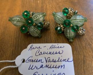 Rare Alice Caviness Green Vaaseline Uranium Earrings