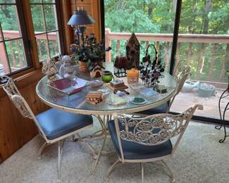 Wonderful Vintage Patio Furniture Set with Blue Vinyl Seats; and loads of home decor!