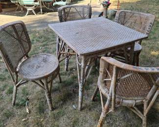 Antique Rattan Table with 4 Chairs