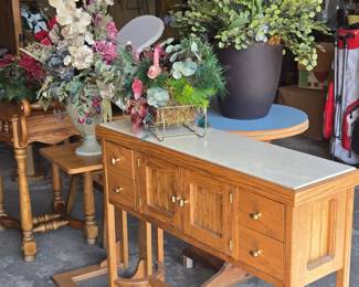 Custom Made Console Table by the Homeowner's Husband along with several other small tables; Silk Plant Displays