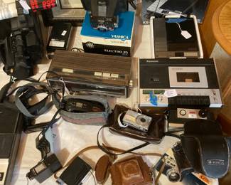 Collection of Vintage Cameras, Clocks, Cassette Recorders; Electric Typewriter and Answering Machine.