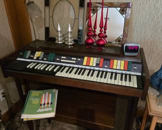 Hammond "The Pipe Autochord" Organ with stool and music; Table Lamp Leaded Glass Wall Decor; Clock; and Christmas Decor