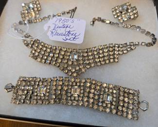 1950s Vintage Rhinestone 3 piece Set - Earrings, Necklace & Bracelet