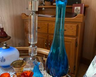 MCM Glassware Vase and Crackle Glass Pitchers