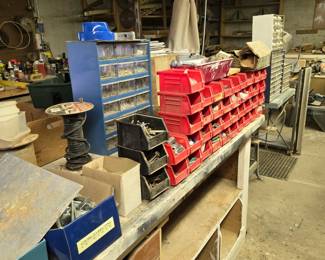 Lots of Storage Bins and Cabinets for Screws, Nails, etc.