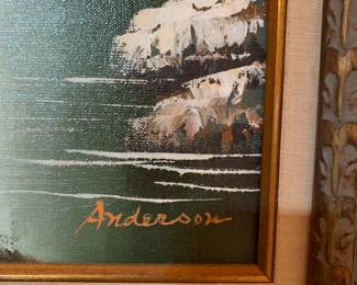 Framed Landscape Oil on Canvas by Anderson (painted in the style of Bob Ross, c. 1990s)