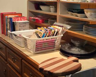 Cookbooks; Apple Cutting Board; Serving Trays; Christmas Dinnerware and glassware