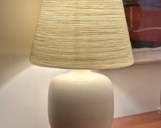 Lotte Bostlund ceramic lamps with original string shades. Sold as a pair