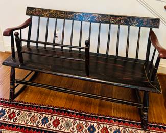 Antique American Hitchcock decorated Nanny Rocking Bench.