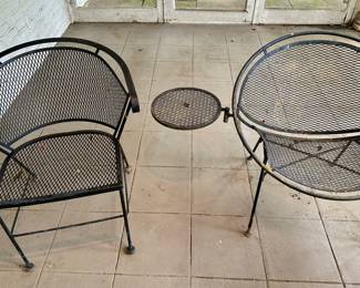 Vintage Woodard Wrought Iron Chair (left) and Vintage Salterini "Radar" Wrought Iron Lounge Chair (right)