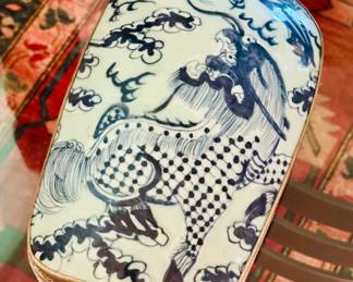 Large Blue and White Porcelain Trinket Box