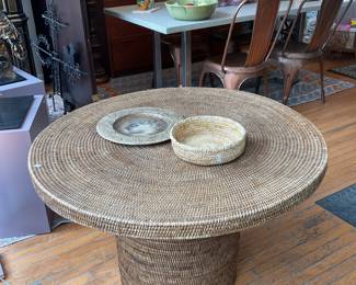 French rattan round table height: 24.5” diameter: 39”
