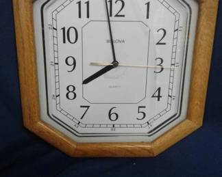 Bulova wall clock wood frame, octagonal shape (no battery)
