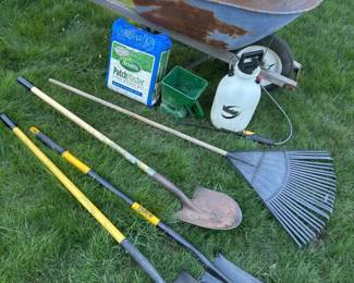 83 LawnandYardMaintenanceToolsandSupplieswithWheelbarrow