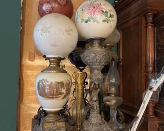 Antique "Gone With The Wind Lamps" some electrified some oil.