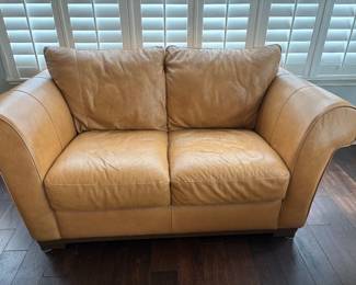 GOLD LEATHER LOVESEAT