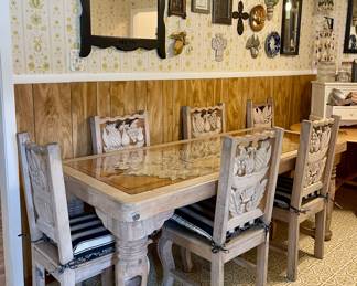 HAND CARVED DINING TABLE WITH 6 CHAIRS -MADE IN MEXICO