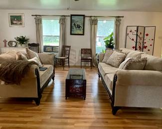 UPHOLSTERED COUCH AND LOVESEAT, PAINTED SCREEN