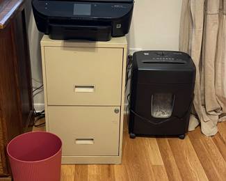 METAL 2-DRAWER FILE CABINET, PEN & GEAR PAPER SHREDDER, HP 7640 PRINTER