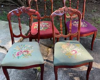 Four antique chairs with cross-stitch seats 